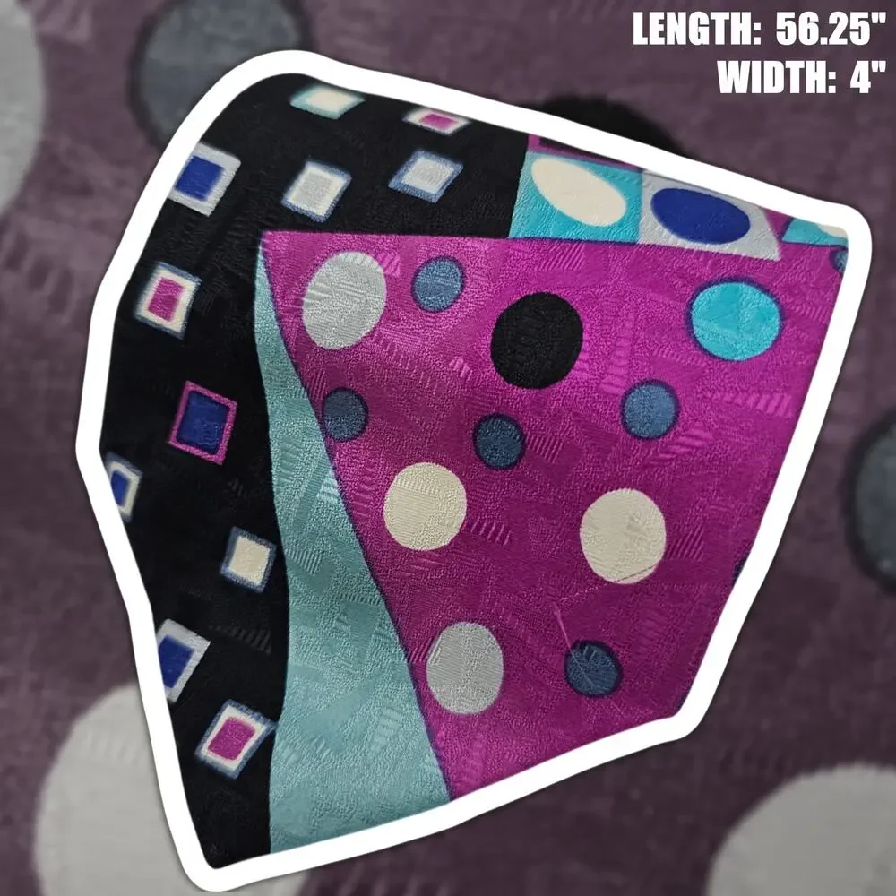 Pavone Silk Tie Abstract Geometric Polka Dot Blue Purple Black Retro 56.25